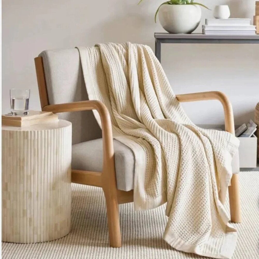 Cotton Waffle Throw for Year-Around Use by Jennifer Adams , 60"x70"